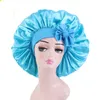 Extra Large Solid Satin Bonnet with Wide Stretch Ties Skull Caps Women Night Sleep Hat Adjust Silky Head Wrap Shower Cap