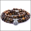 Beaded, Strands Bracelets Jewelry108 Bracelet Men And Women Natural Stone Beads Green Pine Tiger Eye Mti-Layer Wrist Jewelry Drop Delivery 2