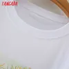 Tangadaの女性の花柄プリント白いTシャツ半袖O首のティーレディースティーシャツハイストリートトップ2M133 210609