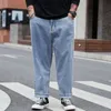 الرجال الحجم الكبير جينز عارضة تسع نقطة فضفاضة السراويل هارلان واسعة مستقيمة هونج كونج نمط الأب بابا السراويل بسيطة تصميم بلون