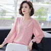 Elegant knitting V-Neck Lantern Sleeve Hollow out tops Women Fashion loose sexy sweater ladies Chic large size casual base 211018