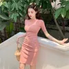 Korobov Vintage Elegant Solid Women Dress Summer Short Sleeve O Neck Slim Vestidos Korean Knit A Line Dresses Women 78392 210430