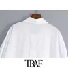 Traf Women Fashion z kieszeniami Owczesne nieregularne bluzki vintage długie rękawowe otwory wentylacyjne żeńskie koszule eleganckie topy 210326