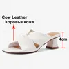 Meotina Hausschuhe Schuhe Frauen Natürliche Echte Leder Sandalen Med Heel Slides Huf Ferse Quadratische Zehe Damen Schuhe Sommer Schwarz 210608