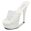 Kleid Schuhe Frauen Slipper Stilettos Heels Super Hohe 14 cm Wasserdichte Fishmouth Sandalen Transparent Kristall Hochzeit