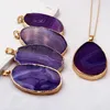 Irregular Gold Plated Crystal Agates Necklaces Natural Original Stone Colorful Pendant With Chain For Women Girl Jewelry