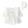 Ins ragazze tutù di cotone vestito pagliaccetto del bambino abbigliamento con mantello adorabile battesimo moda vestito vestiti bianco 210529