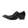 2021 sapatos homens originais de couro de couro de metal dedo alto saltos altos vestido formal elegante sapatos duplos fivela sapato masculino casamento homem