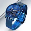 Orologi da uomo LIGE Top Brand Luxury Fashion Orologio al quarzo con cinturino blu Orologio da uomo con fasi lunari Calendario cronografo impermeabile 210527
