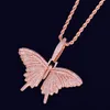 Collier pendentif papillon Animal rose, chaîne de Tennis, chaîne cubaine, couleur or, Zircon cubique, bijoux Hip hop Rock pour hommes