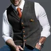 Mens Suit Vest Notched Plaid Wool Herringbone Tweed Waistcoat Casual Formal Business Groomman For Wedding Men's Vests225x
