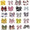 6pcs 18 couleurs 7inch Glitter Rugby Baseball Volleyball Softball Cheer Bows élastique pour fille Cheerleading Hair Bow Ponytail Holder Chapeaux