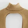 Женщины Turtleneck с длинным рукавом вязание свитер повседневная Femme Chic Design Pullover High Street Lady Tops SW886 210430