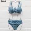 Riseado push up bikini set vin röd baddräkt kvinnors baddräkt ruched baddräkter rem s sexig snodd sommar 210621