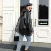 LY VAREY LIN BF Style Loose Faux Leather Jacket Women Vintage Long With Belt Ladies Motorcycle Biker 210526