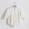 赤ちゃんの女の子の服ソリッドカラー長袖の服ジャンプスーツ0~24m 100％コットンリネン生まれたロンパース211229
