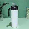 Sublimation 20oz STRAIGHT Skinny Tumblers with Handle Lid Stainless Steel Double Wall Insulated Vacuum Blanks Water Bottles Plastic Straw Portable Coffee Mugs DIY