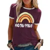Camiseta con estampado de arcoíris de GOOD VIBES para mujer, camisetas informales de verano con cuello redondo, camiseta holgada de manga corta, ropa de mujer de talla grande 210720