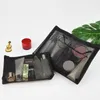 Sacs de rangement Sac à cosmétiques portable Noir Pochette en maille transparente Organisateur de voyage Toilette Maquillage à glissière