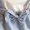 Meisje kant bowknot beugels denims suits zomer chiffon kant katoen mouwloze t-shirt korte rok jurk pak baby kleding groothandel 739 v2