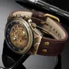 Leder Mechanische Uhr Männer Automatische Steampunk Uhr Herren Skeleton Uhren Bronze Transparent Vintage Sport Armbanduhr Male322c