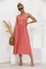 Holiday Button Sexy Beach Print Slim Long Dress Dress Summer Fashion Vestido Spaghetti Pasek Mid-Calf Party Boho Dress 210514