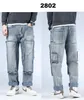 Graffiti Print Punk Skateboard Jean Patch Pocket Harem Jeans Mannen Baggy Denim Broek Losse Plus Size 30-46