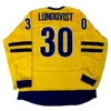 Nikivip Custom 2014 Team Sweden Henrik Lundqvist # 30 Maglie da hockey da uomo Tutte cucite gialle Qualsiasi nome Numero Taglia 2XS-2XL 3XL Magliette in jersey