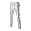 Men's Pants Arrival Gold And Silver Black Shiny Gothic Rock PU Leather Men Zipper Stage Performance Singers Dance Trousers M-2XL