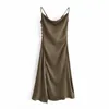 Casual Women O Neck Draw Back Dress Summer Fashion Ladies Elegant Vintage Female A-line Drape High Waist Sling 210430