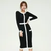 Kvinnor Elegant Höst Classy Office Casual Midi Stickad Sweater Slim Bodycon Winter Dress 210514