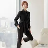 Llzacoosh Höst Elegant Kvinnor Business Passar Arbetskontor Ladies Blazer Jacka Coat Byxor Kvinna Suit Två Piece Sets 210514