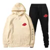 Nuovo 2 pezzi Set Akatsuki Cloud Simboli Stampa Felpe con cappuccio + Pantaloni Tuta Uomo Donna Felpa Streetwear Pullover Sudaderas Y0831