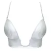 Yandw White Push Up Biustonosz Sexy Plunge Głęboki Zbierz Proste Przezroczyste Pasy Kwiatowe Silikonowe Kobiety Bra 70 75 80 85 90 95 A B C D E 210623