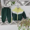 Spring Autumn boys girls fashion colour blocking sports clothes sets kids thin zipper coat and pants 2pcs suits 210508