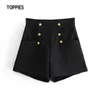 Mulher Bermuda Shorts Front Botão Alto Cintura Preto Bottoms Zipper Streetwear Pé largo 210421