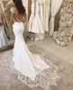 Sexy Mermaid Wedding Dresses V Neck Satin Appliqued Lace Bridal Gown Vestido de novie Train Wedding Gowns Plus Size