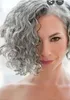 Diva1 Real Hair Curly Wavy Human Ponytail Förlängning Silvergrå, Salt och Peppar Färgad Kort Hårstycke Extens med Drawstle Clip Ins 14inch 120g