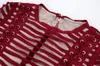 Casual Dresses High Quality Winter Women's Dress Wholesale WINE RED STRIPED BANDAGE & NUDE MESH Vestidos Party Drop