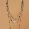 Natural India Onyx med fröpärlor Tearddop Hänge 3 Skiktat halsband Böhmen Beaded Statement Halsband Drop 210721