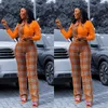 Combinaisons pour femmes Barboteuses Africain Vinatge Orange Plaid Couleur Bloc Long Pour Femmes Style Marque Design Élégant Travail Bureau Dames