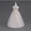 Teenagers girls lace howllowing bows dress Maxi long tulle wedding party 3-14Y princess vestido menina 210529