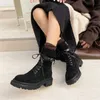 Meotina Cow Suede Real Leather Platform Mid Heel Ankle Boots Women Shoes Buckle Zip Lace Up Thick Heels Short Boots Winter 40 210608
