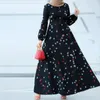 Vêtements ethniques Abayas de mode musulmane pour femmes Dubaï Dubaï Turc Impression florale Robe de Kaftan marocain Long Manche élégante Kimono Robe Arabe Femme