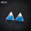 Creative Tiny Snow Mountain Earring Sliver Blue Sky Enamel Stud Earrings For Women Jewelry Gifts Boucle D039oreille9443436