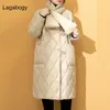 Lagabogy Winter Coat Women White Duck Down Jacket Female Casual Long Parkas With Scarf Warm Loose Snow Coat 210930