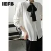 IEFB Abbigliamento da uomo Niche Design String Bandage Stand Collar Camicia bianca allentata per uomo manica Ong Loose Causl Tops Primavera Y3301 210524
