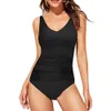 Seksowny strój kąpielowy kostium kąpielowy Swimwear Kobiety Ruched Tummy Control Kobieta Beachwear Monokini Vintage Kropki Plus Rozmiar 210604