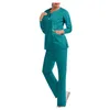 Calças femininas de duas peças esfrega mulheres uniforme de trabalho bolso mangas compridas roupas médicas tops conjuntos de duas peças uniformes clínicos