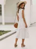 Women Dress Sleeveless Dot Vintage Dresses Pink White Plus Size Sexy Long Summer Clothes Fashion 210513